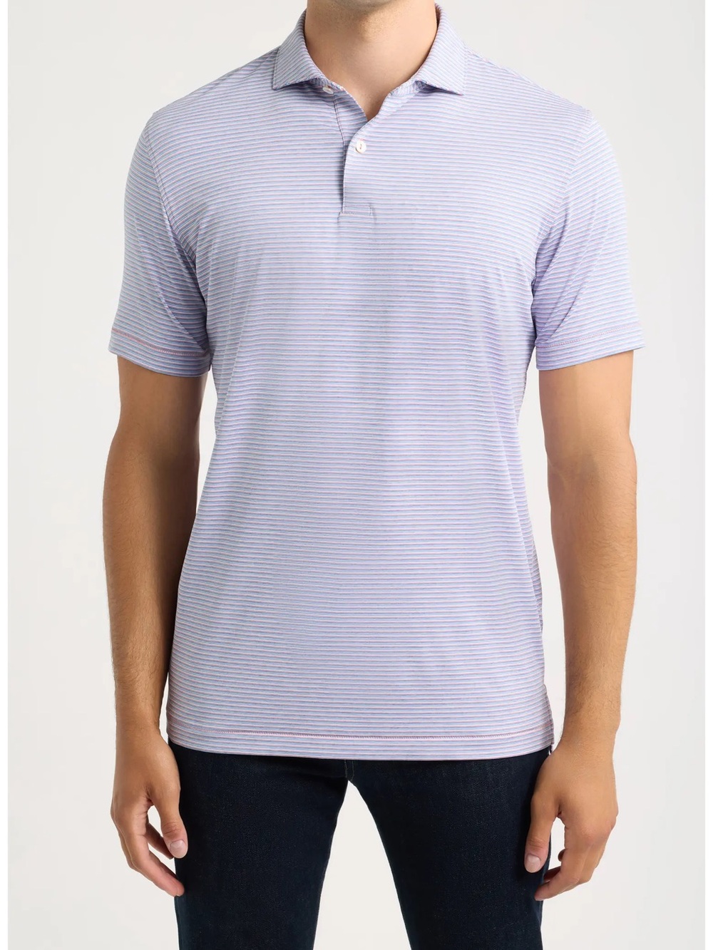 Peter Millar Light Blue with Pink Micro-Stripe Polo